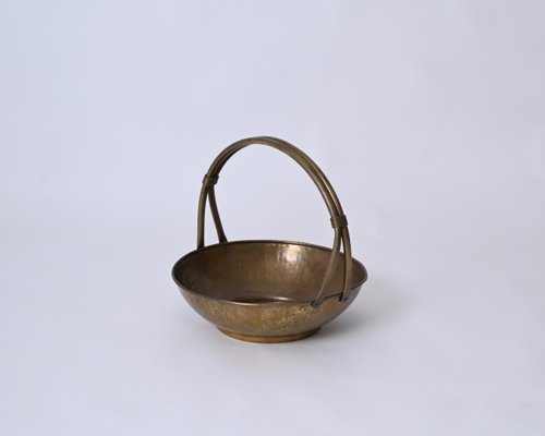 Italian Basket Magazine Rack in Brass, Italy, 1940s-JDR-1719003