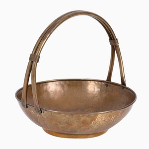 Italian Basket Magazine Rack in Brass, Italy, 1940s-JDR-1719003