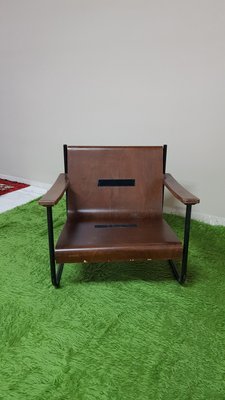 Italian Bauhaus Style Bentwood Armchair with Black Leather Cushion, 1960s-ZST-924062