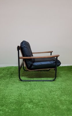 Italian Bauhaus Style Bentwood Armchair with Black Leather Cushion, 1960s-ZST-924062