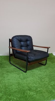 Italian Bauhaus Style Bentwood Armchair with Black Leather Cushion, 1960s-ZST-924062