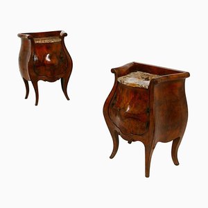 Italian Bedside Tables in Briar and Marble, 1900s, Set of 2-RCE-1100068