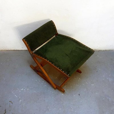 Italian Beech and Green Velvet Traveling Stool, 1950s-GDD-1096885