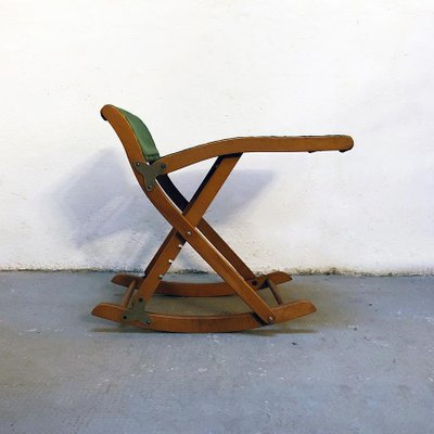 Italian Beech and Green Velvet Traveling Stool, 1950s-GDD-1096885