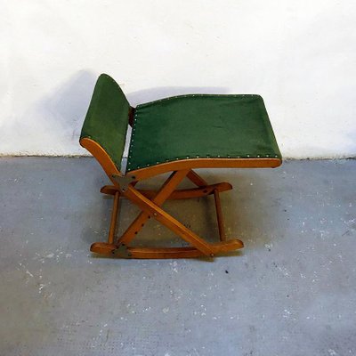 Italian Beech and Green Velvet Traveling Stool, 1950s-GDD-1096885