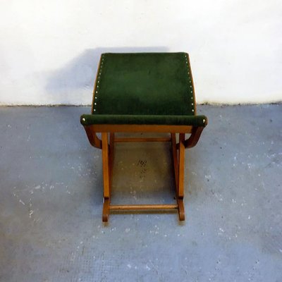 Italian Beech and Green Velvet Traveling Stool, 1950s-GDD-1096885