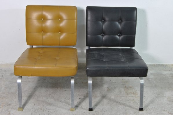 Italian Beige & Black Skai Lounge Chairs with Steel Frame, 1960s, Set of 4-WFB-738765