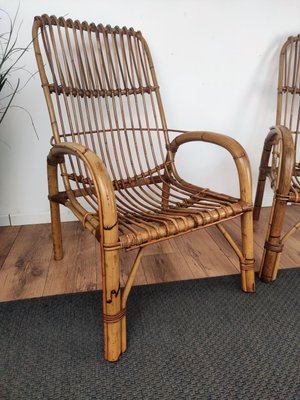 Italian Bent Bamboo Rattan French Lounge Chairs by Franco Albini, 1960s, Set of 2-EUP-1018338