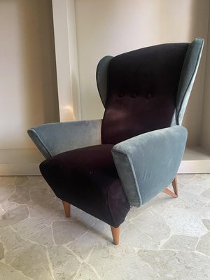 Italian Bergère Chair in Velvet, 1950s-TKR-2022603