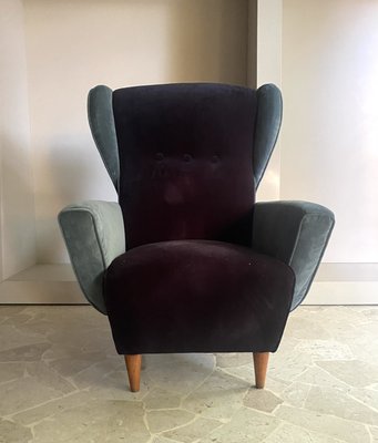 Italian Bergère Chair in Velvet, 1950s-TKR-2022603