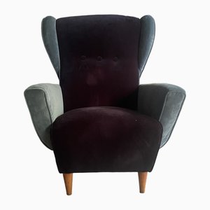 Italian Bergère Chair in Velvet, 1950s-TKR-2022603