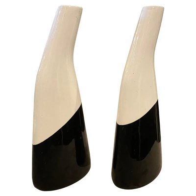 Italian Black and White Ceramic Vases by La Donatella, 1960s, Set of 2-NMK-1240116