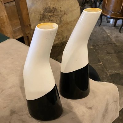 Italian Black and White Ceramic Vases by La Donatella, 1960s, Set of 2-NMK-1240116