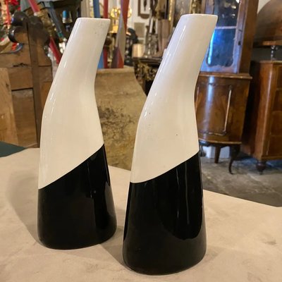 Italian Black and White Ceramic Vases by La Donatella, 1960s, Set of 2-NMK-1240116