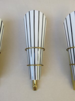 Italian Black and White Striped Enamel Glass and Brass Sconces, 1950s, Set of 4-EY-618636