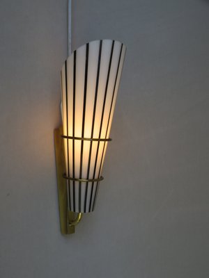 Italian Black and White Striped Enamel Glass and Brass Sconces, 1950s, Set of 4-EY-618636