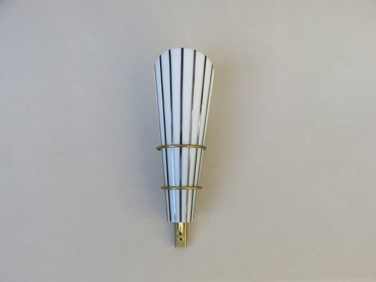 Italian Black and White Striped Enamel Glass and Brass Sconces, 1950s, Set of 4-EY-618636