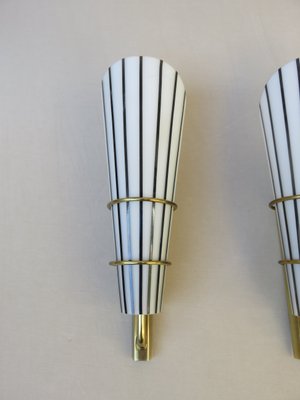 Italian Black and White Striped Enamel Glass and Brass Sconces, 1950s, Set of 4-EY-618636