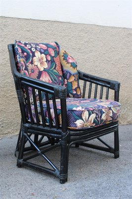 Italian Black Bamboo & Floral Fabric Lounge Chair from Vivai del Sud, 1970s-EH-695622