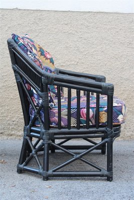 Italian Black Bamboo & Floral Fabric Lounge Chair from Vivai del Sud, 1970s-EH-695622