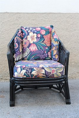 Italian Black Bamboo & Floral Fabric Lounge Chair from Vivai del Sud, 1970s-EH-695622