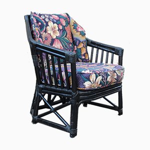 Italian Black Bamboo & Floral Fabric Lounge Chair from Vivai del Sud, 1970s-EH-695622