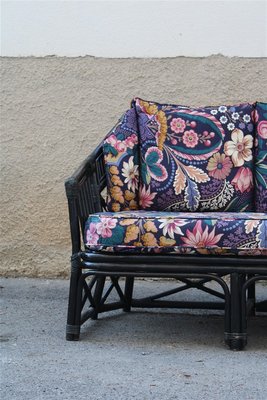 Italian Black Bamboo & Floral Fabric Sofa from Vivai del Sud, 1970s-EH-695623