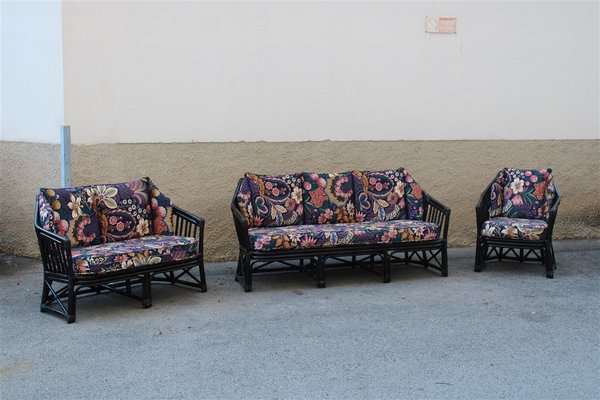 Italian Black Bamboo & Floral Fabric Sofa from Vivai del Sud, 1970s-EH-695623