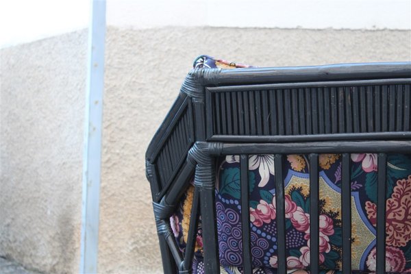 Italian Black Bamboo & Floral Fabric Sofa from Vivai del Sud, 1970s-EH-695624