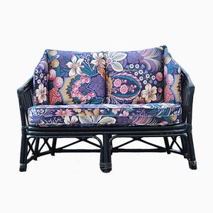 Italian Black Bamboo & Floral Fabric Sofa from Vivai del Sud, 1970s-EH-695624