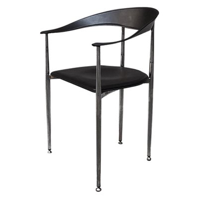 Italian Black Leather and Chromed Steel Chair, 1970s-GDD-1096817