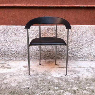 Italian Black Leather and Chromed Steel Chair, 1970s-GDD-1096817