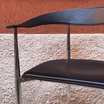 Italian Black Leather and Chromed Steel Chair, 1970s-GDD-1096817