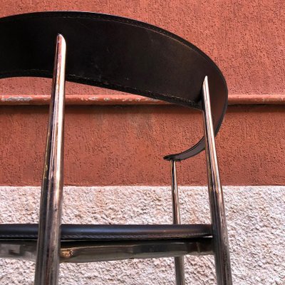 Italian Black Leather and Chromed Steel Chair, 1970s-GDD-1096817