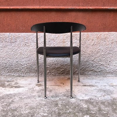 Italian Black Leather and Chromed Steel Chair, 1970s-GDD-1096817