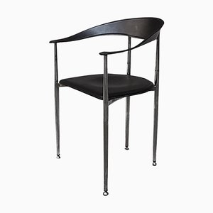 Italian Black Leather and Chromed Steel Chair, 1970s-GDD-1096817