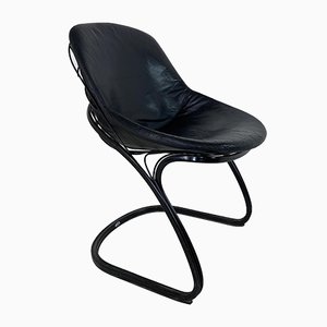 Italian Black Leather & Steel Sabrina Chair by Gastone Rinaldi for Thema, 1970s-DE-859933