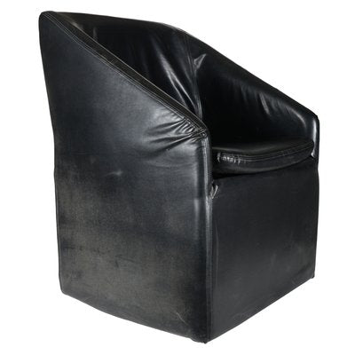 Italian Black Leatherette Armchair, 1980s-RAQ-417522