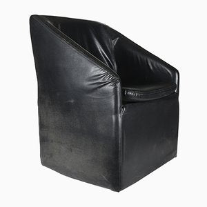 Italian Black Leatherette Armchair, 1980s-RAQ-417522