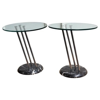 Italian Black Marble & Metal Side Tables or Nightstands with Glass Tops, 1990s, Set of 2-EUP-1405813