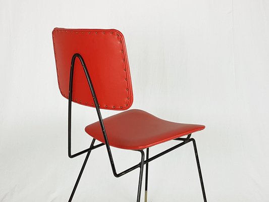 Italian Black Metal & Red Skai Side Chairs, 1950s, Set of 2-RD-1820206