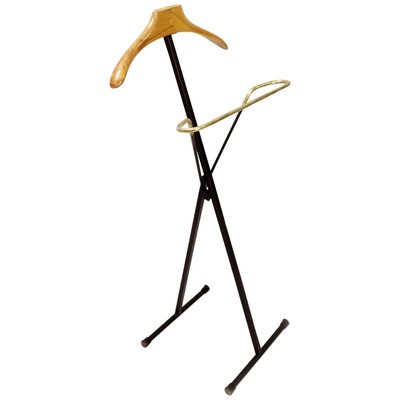 Italian Black Metal, Wood and Brass Folding Valet Stand, 1950s-FGA-923437