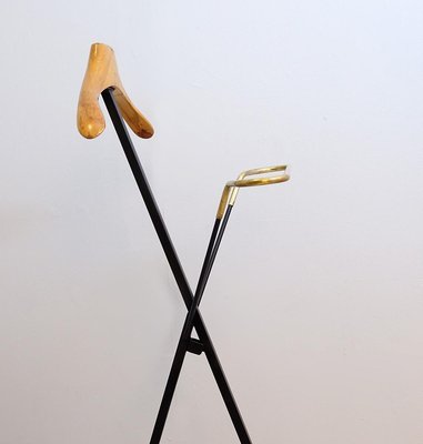 Italian Black Metal, Wood and Brass Folding Valet Stand, 1950s-FGA-923437