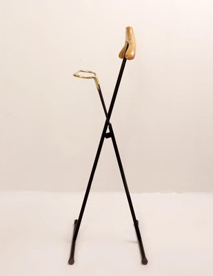 Italian Black Metal, Wood and Brass Folding Valet Stand, 1950s-FGA-923437