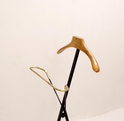 Italian Black Metal, Wood and Brass Folding Valet Stand, 1950s-FGA-923437