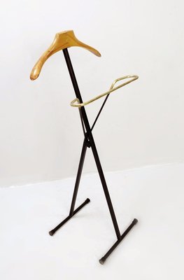 Italian Black Metal, Wood and Brass Folding Valet Stand, 1950s-FGA-923437