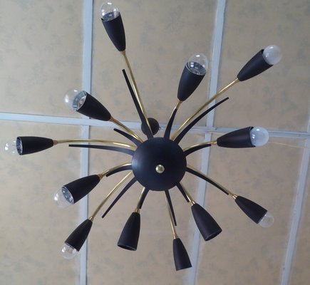 Italian Black Sputnik Spider Ceiling Lamp from Stilnovo, 1950s-AWL-1175435