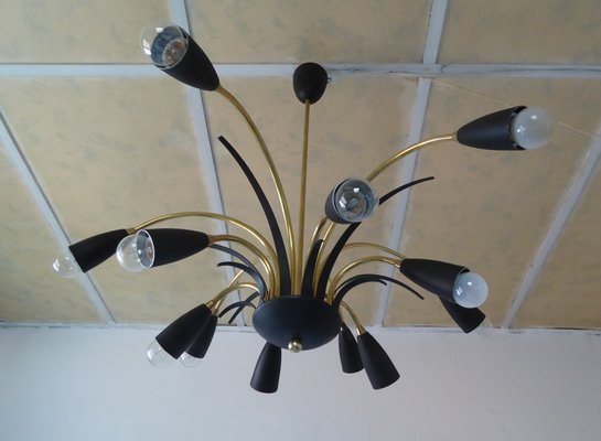 Italian Black Sputnik Spider Ceiling Lamp from Stilnovo, 1950s-AWL-1175435