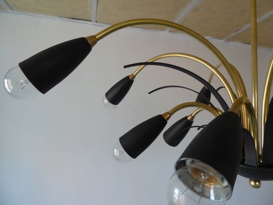 Italian Black Sputnik Spider Ceiling Lamp from Stilnovo, 1950s-AWL-1175435