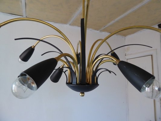 Italian Black Sputnik Spider Ceiling Lamp from Stilnovo, 1950s-AWL-1175435